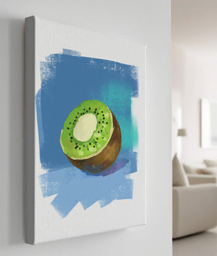 Illustration of a kiwi with a textured blue background