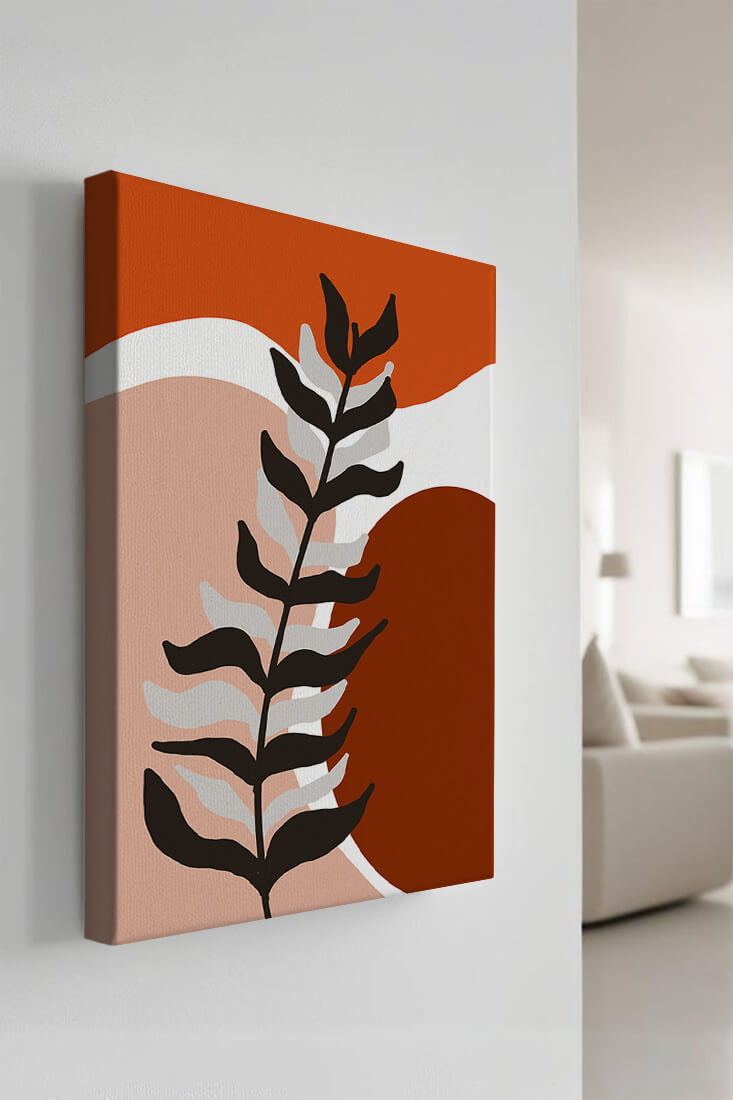Abstract Botanical Print with Earth Tones and Modern Leaf Design