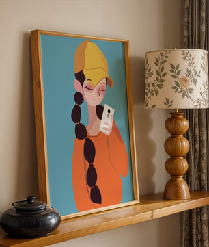 Colorful illustration of a girl with a smartphone