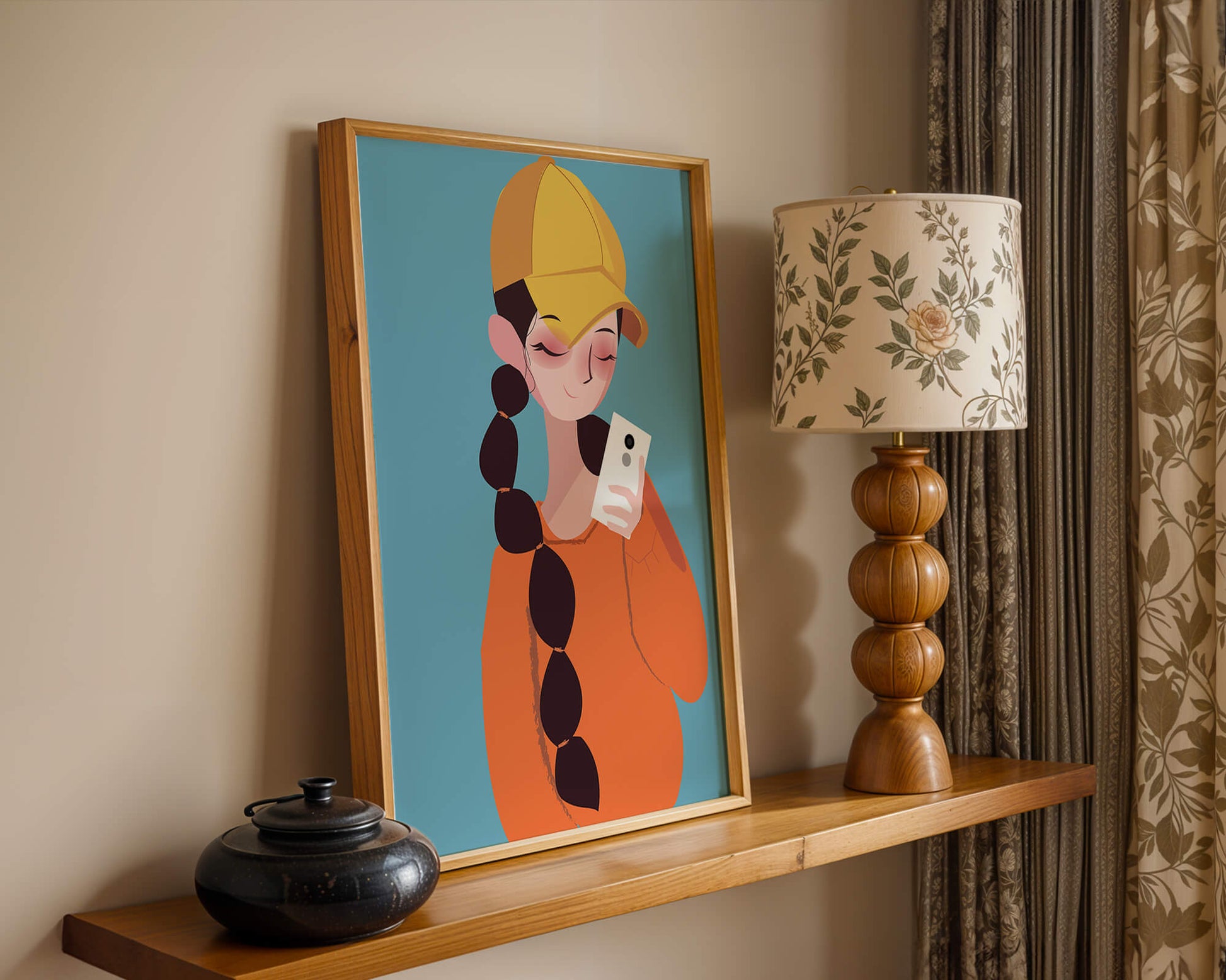 Colorful illustration of a girl with a smartphone