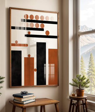 Abstract Geometric Art with Circles and Bars in Earth Tones