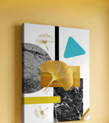 Geometric Abstract Composition with Gold Ginkgo Leaves