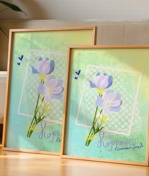 Ilustración floral delicada con colores pastel y lunares