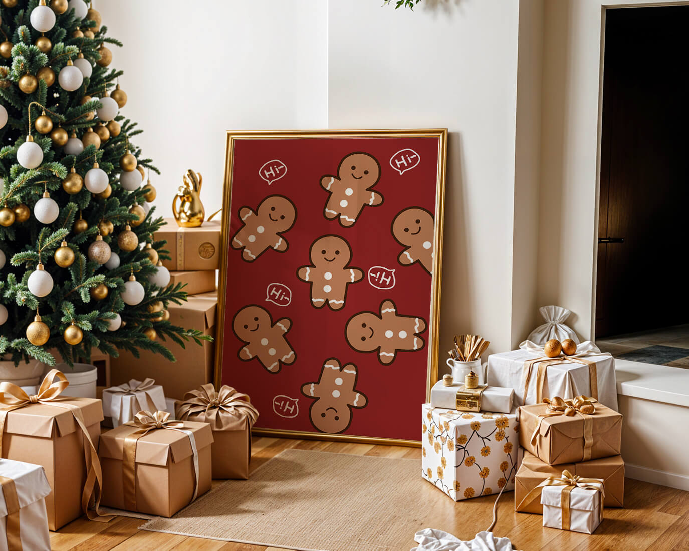 Playful gingerbread pattern with holiday greetings
