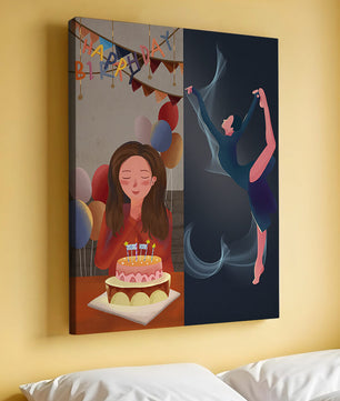Geburtstagsfeier-Illustration mit Kuchen und Tanzfigur