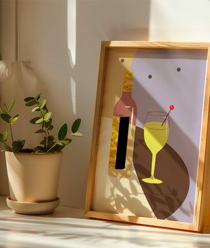 Minimalist Still Life with Wine Bottle and Glass in Soft Tones - Mi tienda