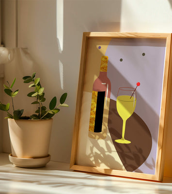 Minimalist Still Life with Wine Bottle and Glass in Soft Tones