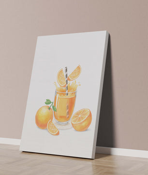Illustration of a refreshing orange juice with fresh oranges and splash