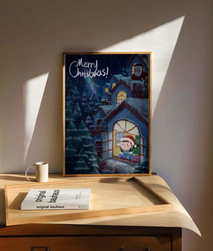 Festive Christmas scene with Santa and a cozy home