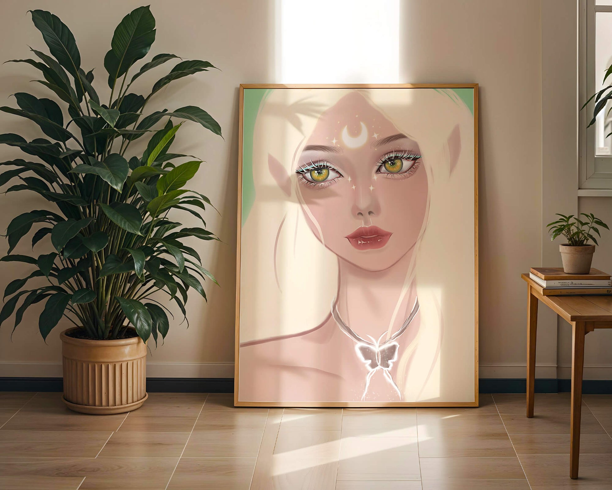 Enchanted portrait of ethereal elf girl with glowing elements