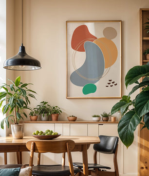 Abstract geometric art with colorful organic shapes and lines