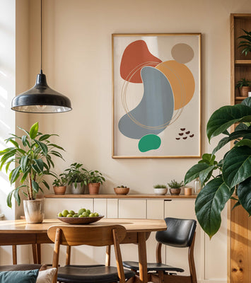 Abstract geometric art with colorful organic shapes and lines