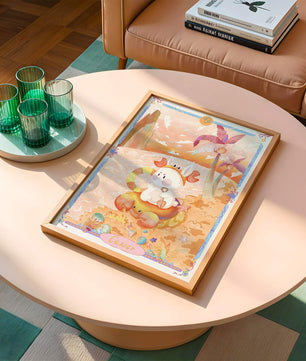 Charming Zodiac Cancer Illustration with Cartoon Bunny on a Beach