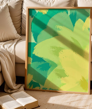 Pintura abstracta de pinceladas verdes y amarillas