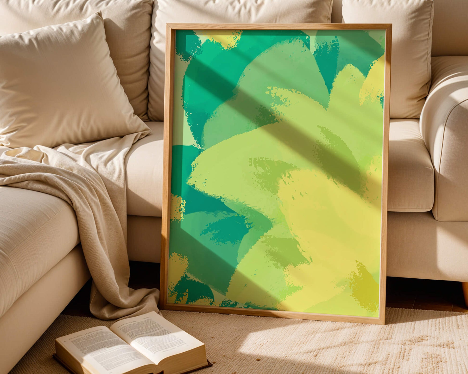 Abstract green and yellow brushstroke painting