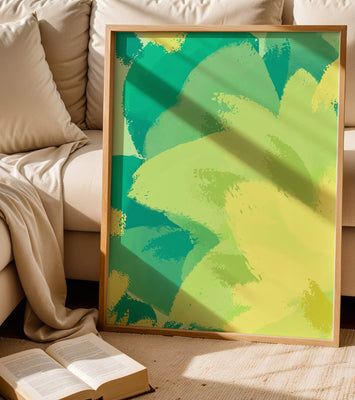 Abstract green and yellow brushstroke painting