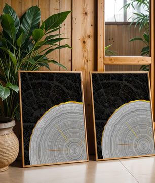 Abstract Wood Grain Pattern with Gold Accents on Black Background - Mi tienda