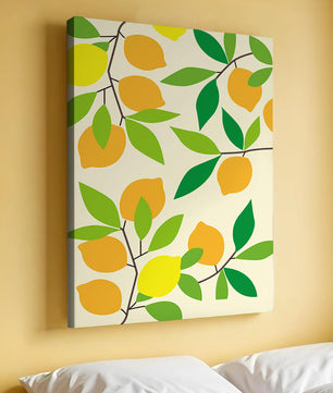 Vibrant lemon pattern with colorful leaves and citrus fruits