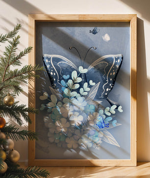 Floral and butterfly digital artwork in calming blue shades