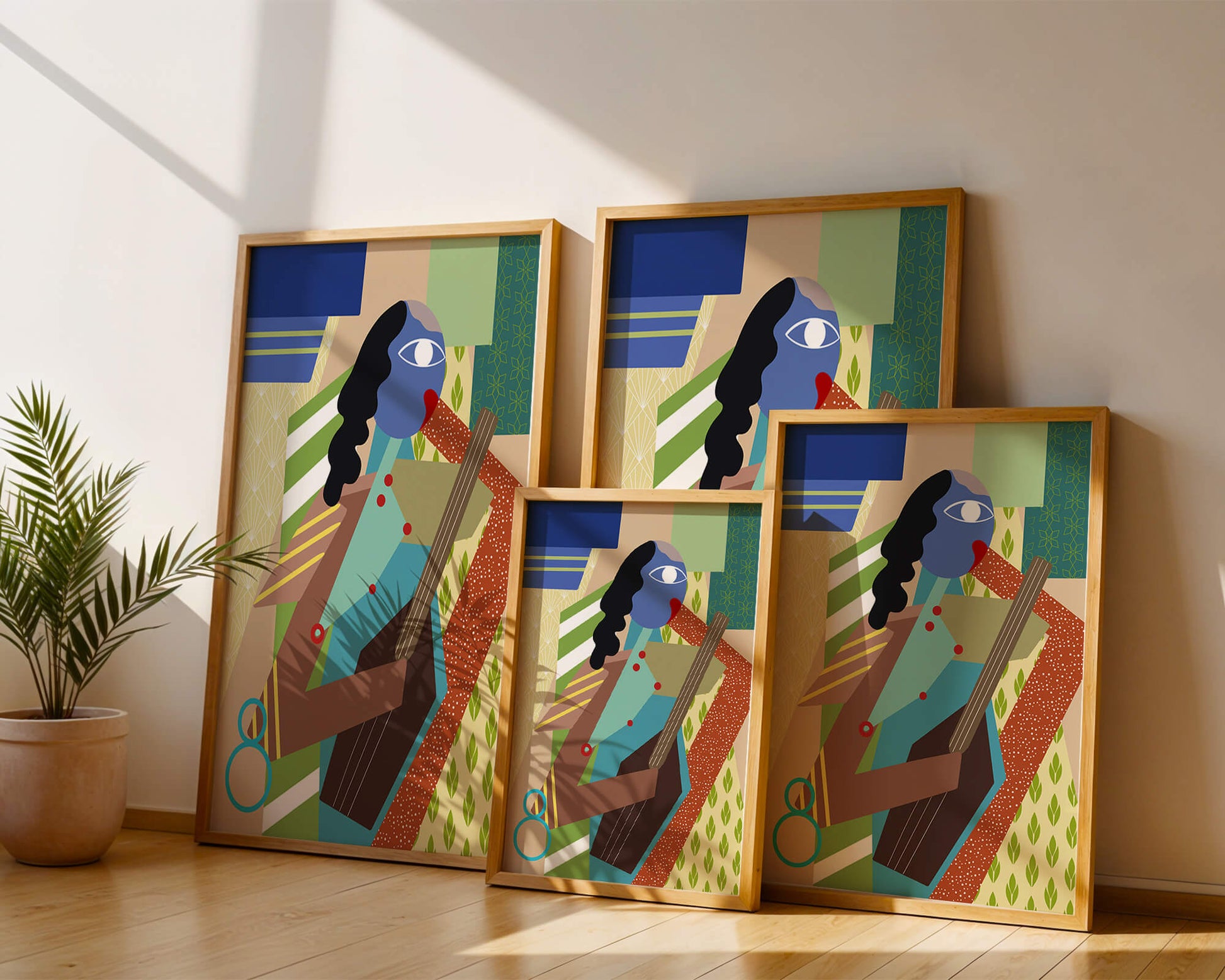 Colorful abstract geometric art with musical theme