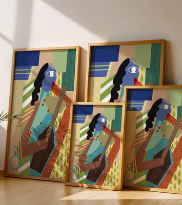 Colorful abstract geometric art with musical theme