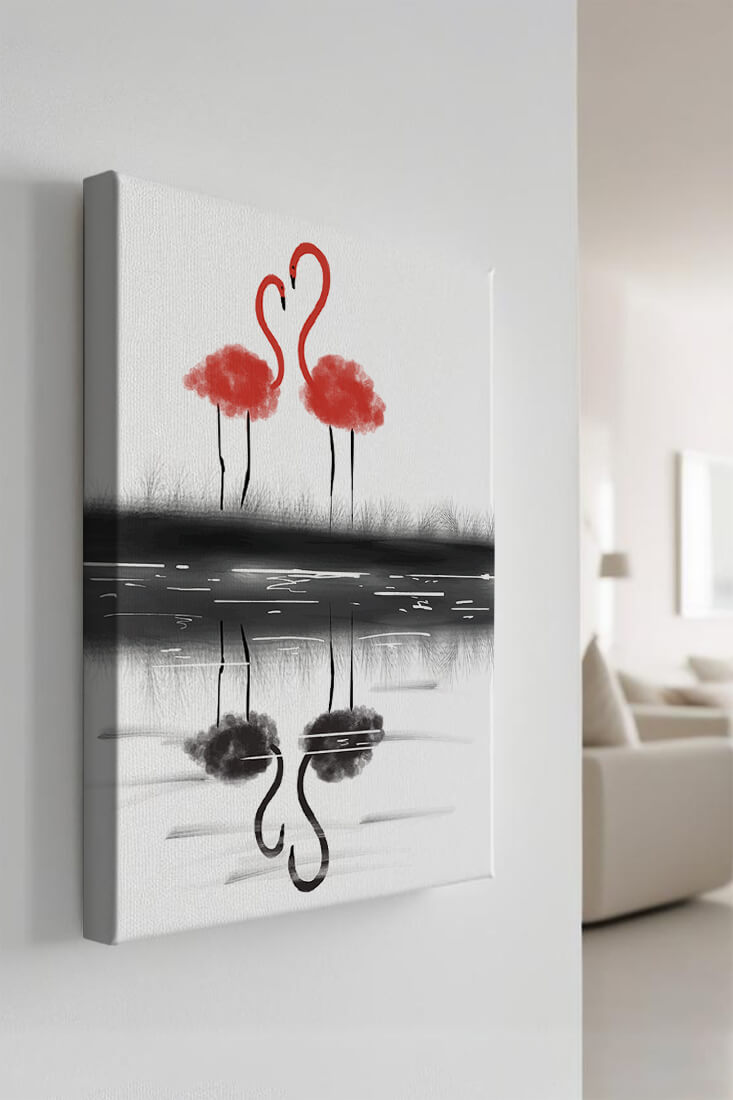 Flamencos elegantes reflejándose en el agua con un contraste artístico