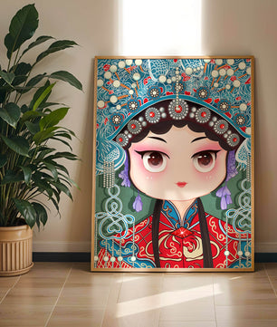 Cute Cartoon Character in Traditional Chinese Clothing with Intricate Headpiece