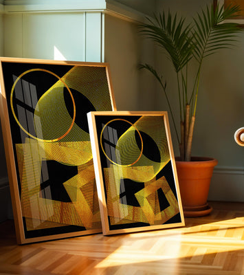Geometric gold lines on black background