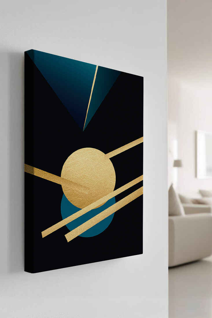 Abstract Geometric Composition with Gold and Blue Elements
