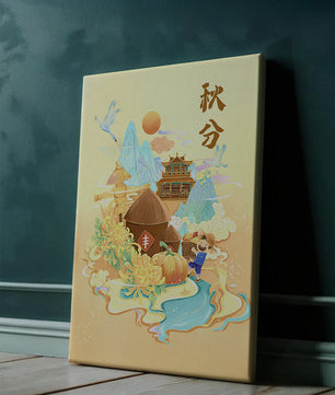 Charming autumn scene with traditional elements and nature motifs