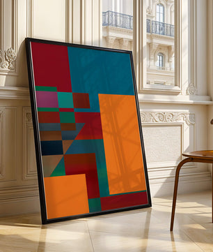 Diseño abstracto geométrico colorido con bloques y tonos audaces