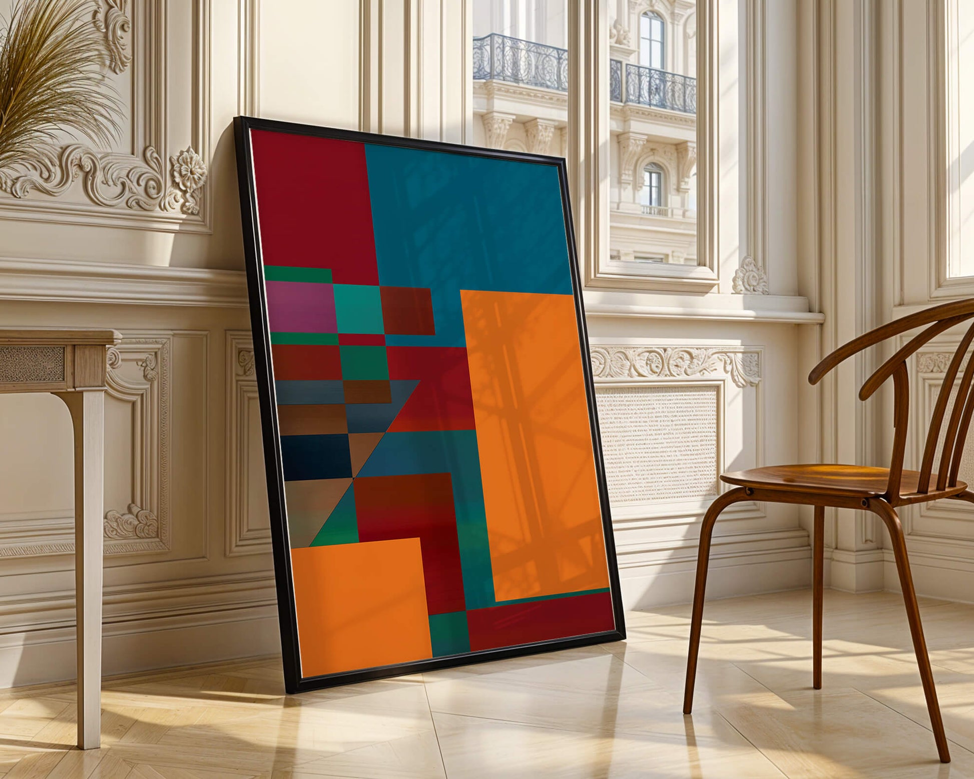 Colorful geometric abstract design with bold blocks and tones