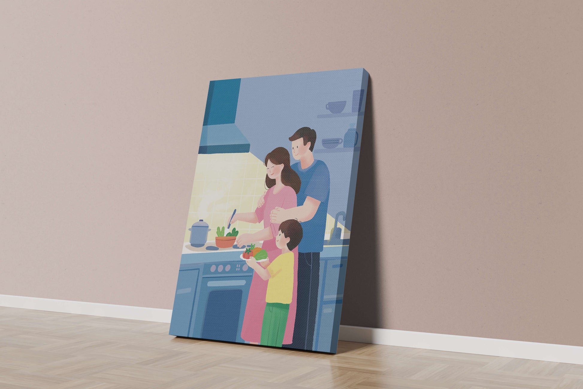 Family Cooking Together in a Modern Kitchen