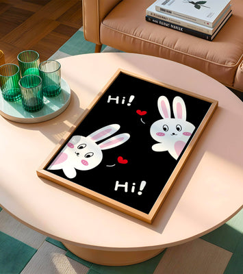 Charming bunny illustration with hearts on black background