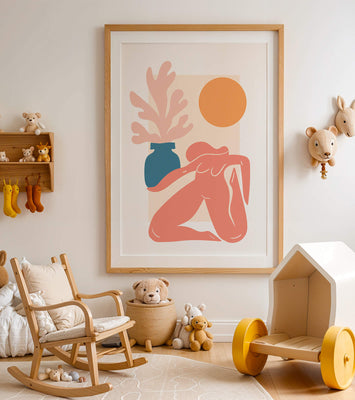 Abstract Nude Figure with Vase and Sun in Minimalist Style