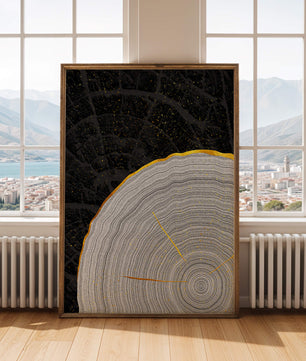 Abstract Wood Grain Pattern with Gold Accents on Black Background - Mi tienda
