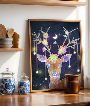 Illuminated Fantasy Deer with Floral Antlers and Hanging Stars - Mi tienda