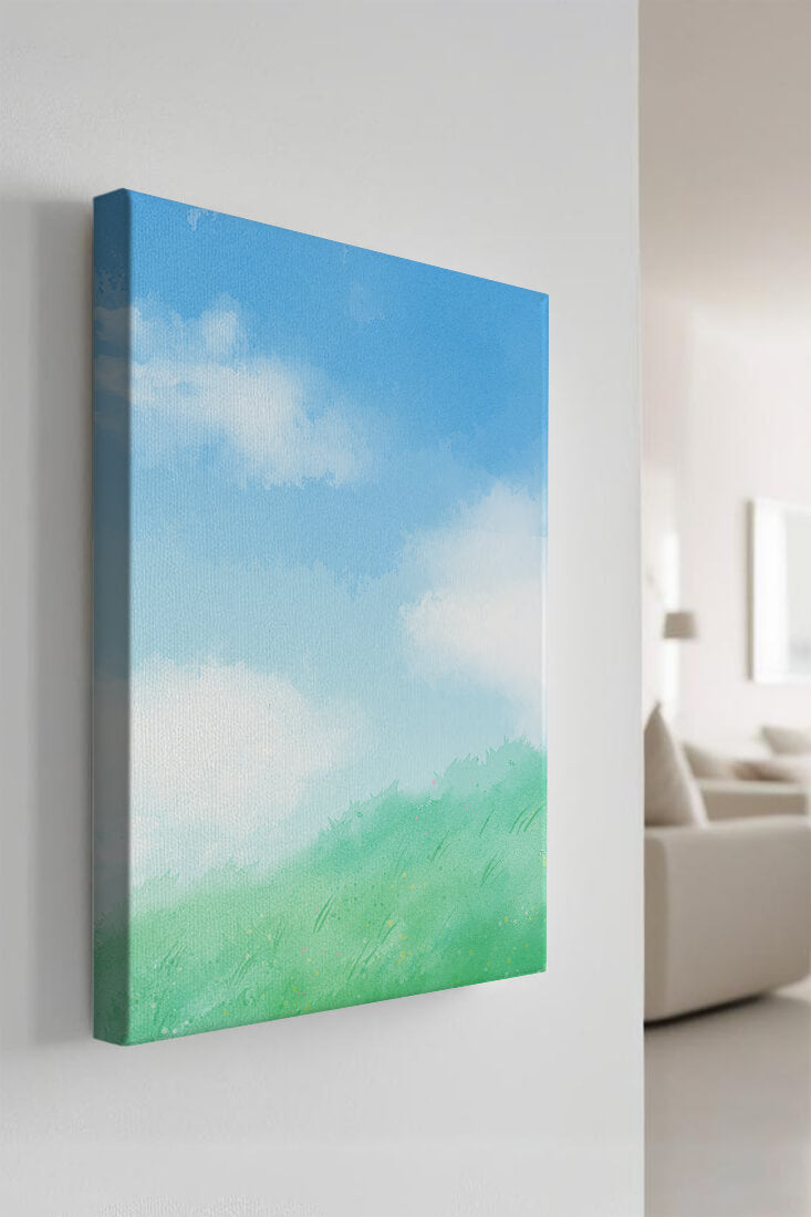 A Serene Landscape of Blue Sky and Green Grass