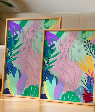 Abstract Botanic Composition with Vibrant Leaves and Shapes