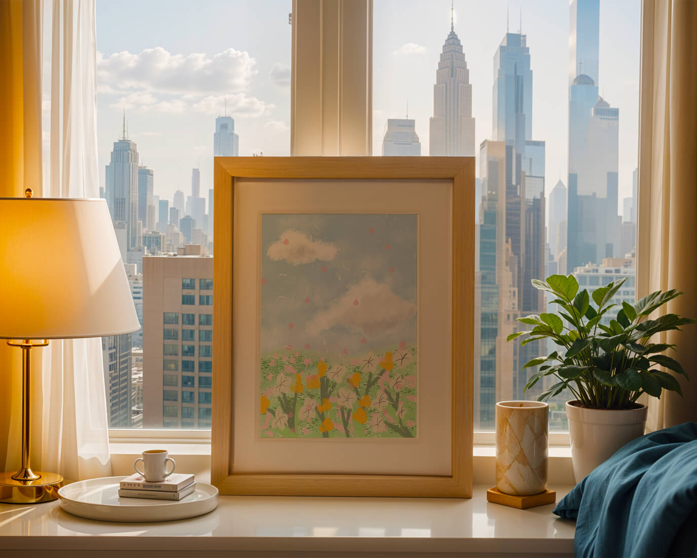 Paysage printanier avec nuages et fleurs