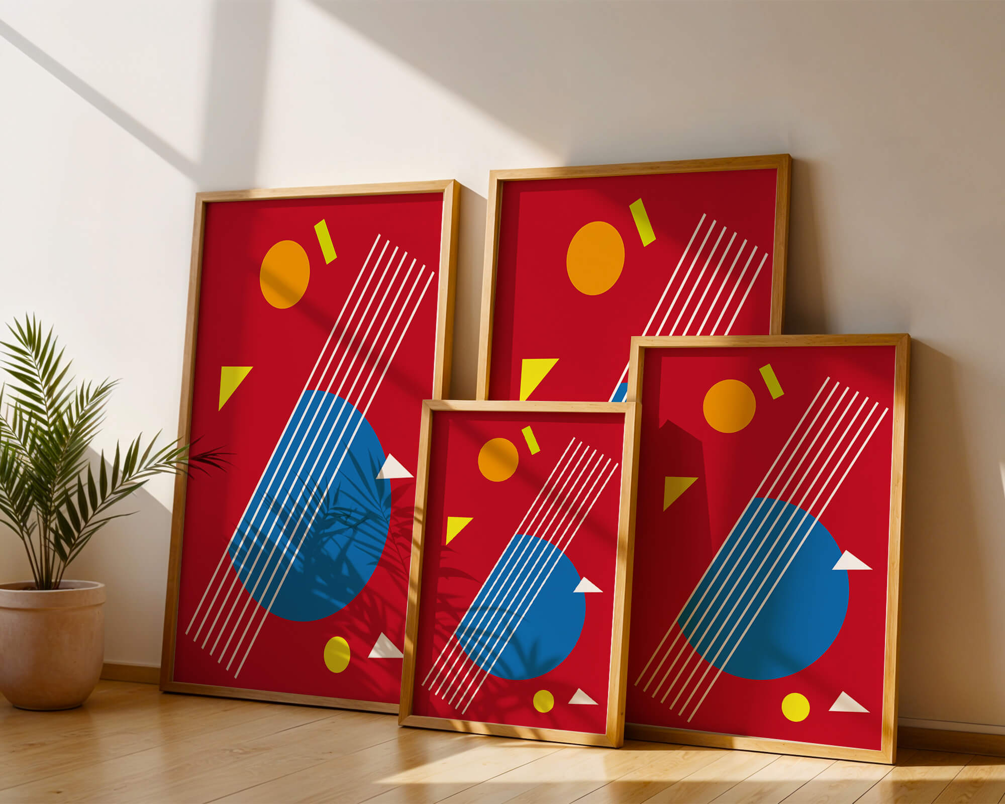 Abstract geometric shapes with bold colors and lines