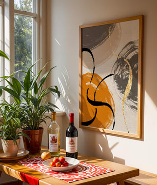 Abstract Art with Orange, Black, and Gold Brushstrokes - Mi tienda