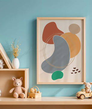 Abstract geometric art with colorful organic shapes and lines