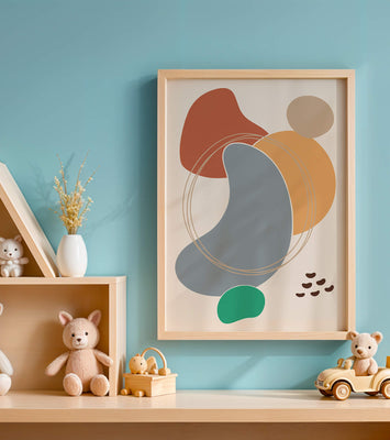 Abstract geometric art with colorful organic shapes and lines