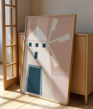 Minimalist geometric house illustration on pastel background