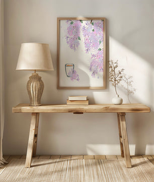 Elegant floral illustration with lilac blossoms and delicate branches