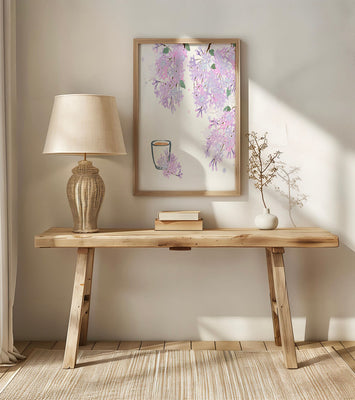 Elegant floral illustration with lilac blossoms and delicate branches