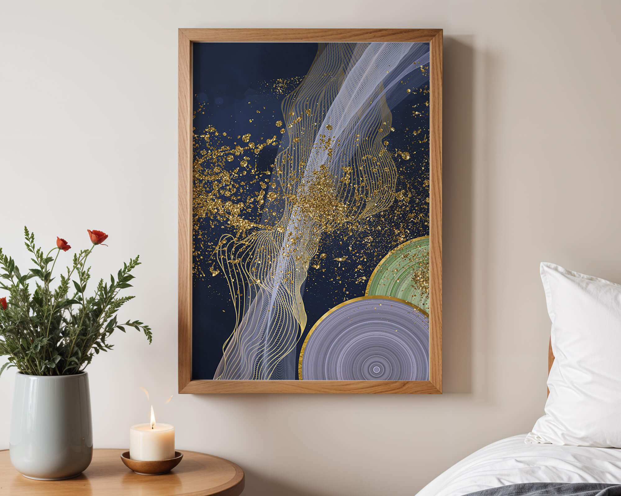 Abstract swirl with gold accents on dark background