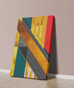 Abstract geometric design with gold accents and vibrant colors
