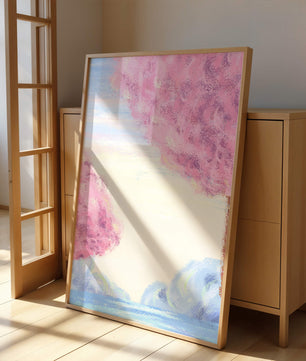 Serene Landscape with Cherry Blossom Trees and Tranquil Sky